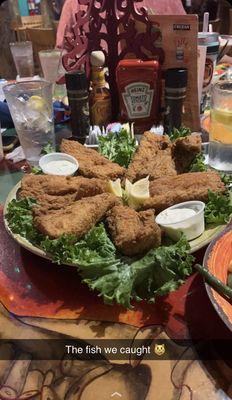 Our catch of the day prepared at Jimmy Guana's!