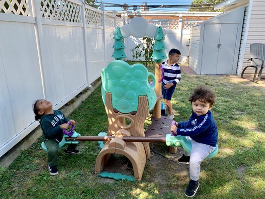 The children love playing in the backyard