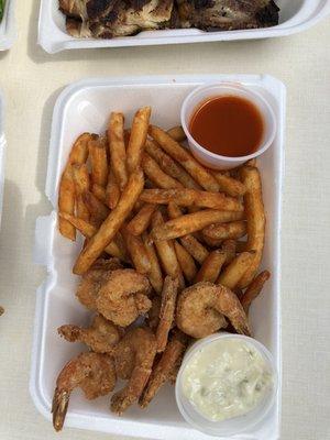 Fried shrimp and seasoned fries