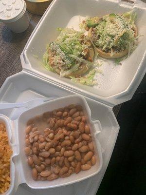 Sopes , beans and rice