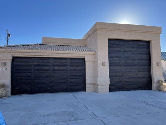 Garage doors, faux wood