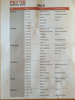 Schedule for the west mat in the main gym.  Effective June 1.