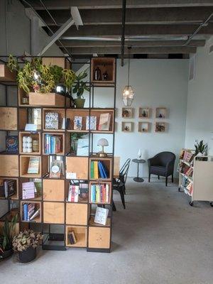 Interior with books for sale.