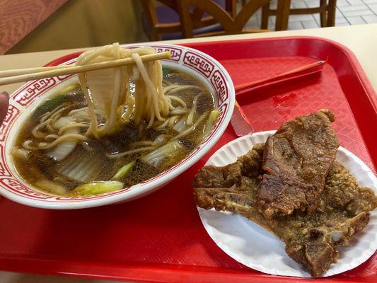 Hand pulled noodles with fried pork chops so good!