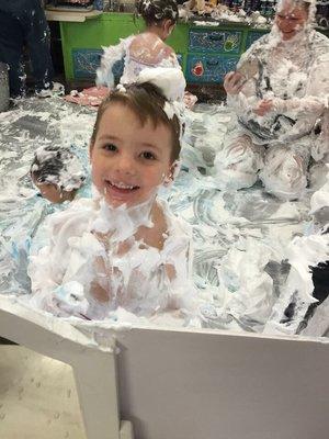 Shaving cream day at Burien Cooperative Preschool!!! A room FULL of shaving cream to play in for 2 full days!!