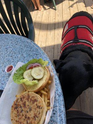 Got the veggie burger with fries. Dog friendly patio.