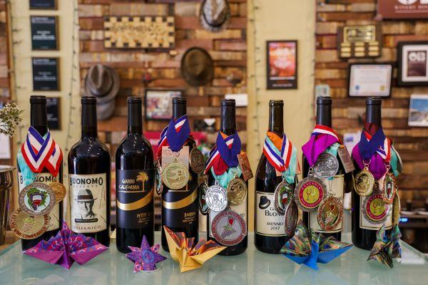 Lineup of Award Winning Wines