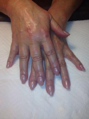 Lorraine (client) Shellac combo of nude collection. Lorraine went from having no nails to these nails! She is very pleased '