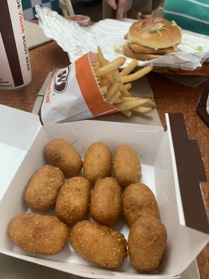 Corn Dog Nuggets, fries, Pub-Battered Cod Sandwich all deliciously fried