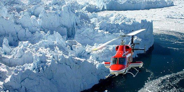 Helicopter over Glacier in Greenland