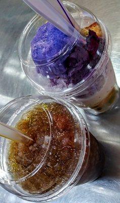 Halo Halo (mix mix ice milk and sweetened fruits) and Gulaman at Sago (jelly with tapioca pearls)