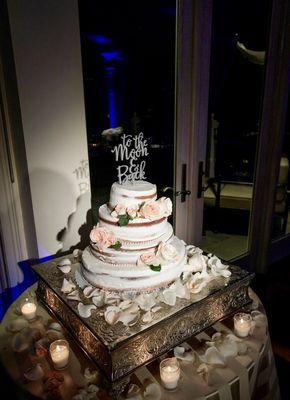 Rustic naked wedding cake.