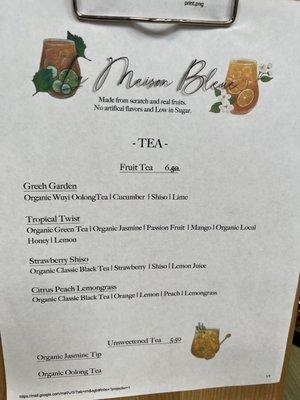 Drink menu