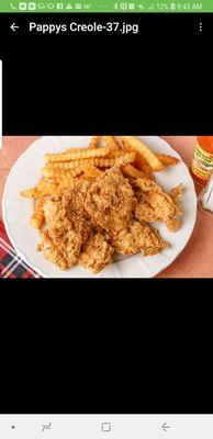 HOMEMADE CHICKEN TENDERS WITH FRIES OR RED BEANS AND RICE ALONG WITH COUNTRY GRAVY