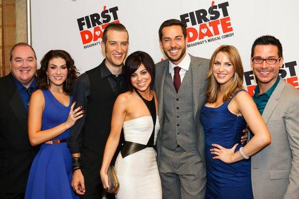 The cast of 'First Date' featuring Krysta Rodriguez and Zachary Levi on the red carpet at the Broadway premiere