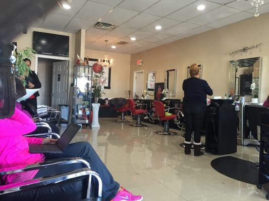 Inside of salon, super clean & chic!