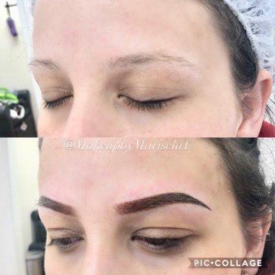 Before and after ombré brows