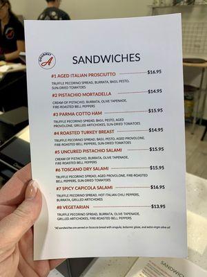 Sandwich Menu Card