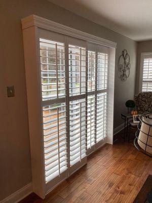 Shutters on Slider from  Budget Blinds of Phoenixville.