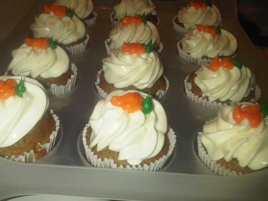 Carrot Cake with cream cheese frosting and carrot gel icing.