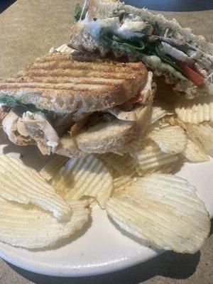 The chicken Panini sandwich was fantastic! Cheese, fresh herbs, great bread, lots of chips