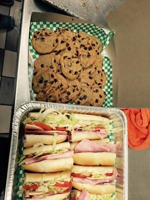 We cater lunches too!!   Trays of fresh baked cookies and sandwiches are sure to please!!