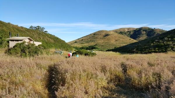 View of the group camp sites from bathroom area. This is where all the partiers will stay, so try to avoid if you are looking for quiet.