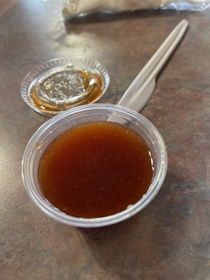 The NEW BBQ Batn housemade sweet chili sauce. I'm a fan!   Mix a little of hot sauce in it for more spice.