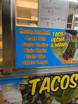 Hand made tacos. Choices of meat