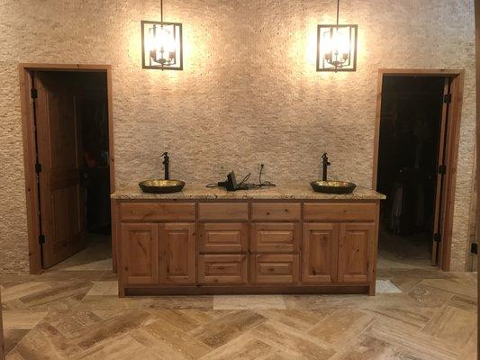 Custom vanity with raised panel doors all hardwood!