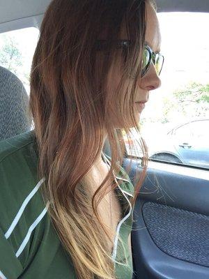 Red balyage with bleached tips