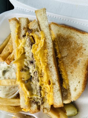 Double grilled cheese cheeseburger