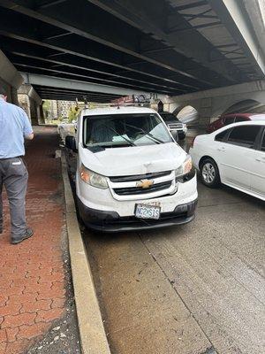 Home Performance Group (Kearney MO) employee on left that hit me and the company carried no insurance.