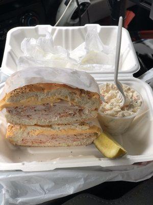 Cracked peppermill turkey,American cheese,mayo,and side of delicious potato salad and pickle A Fantastic lunch