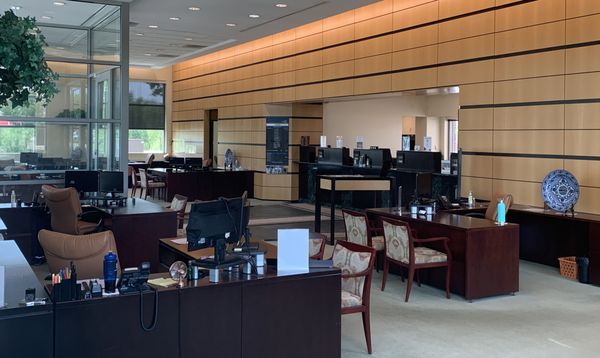 The personal banker desks at the First American Bank Bartlett branch