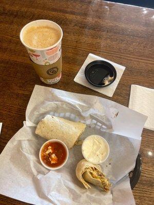 Breakfast Burrito, Coconut milk hot latte