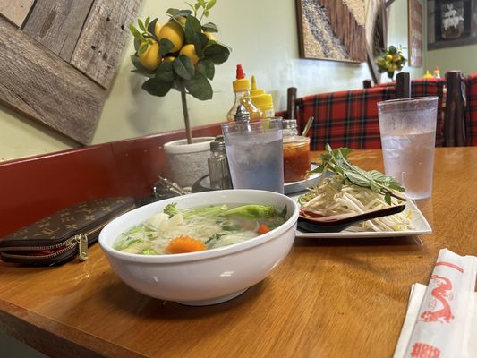 Vegetable pho with fixings