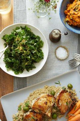 Kale Salad, Mashed Sweet Potatoes and Roast Chicken