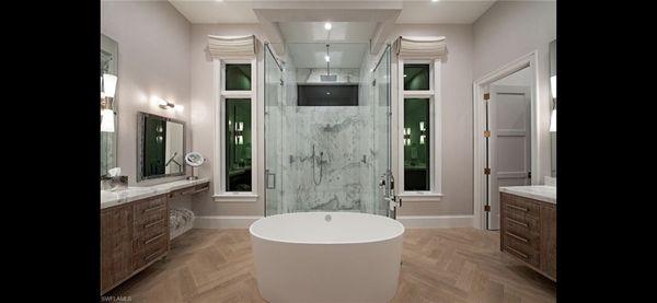 Elegance, and attention to detail. Add a free standing tub and you have a picture perfect bathroom.