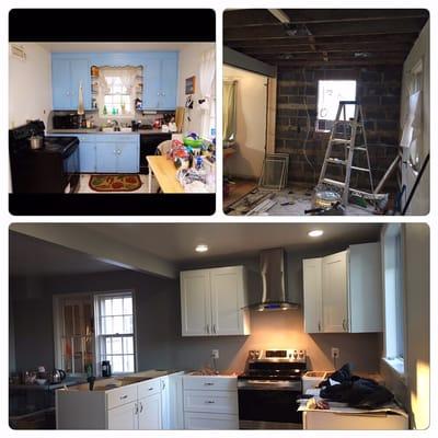 Renovation of a kitchen before and after completion.