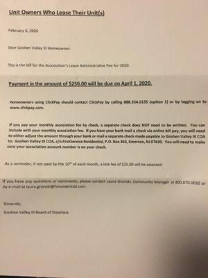 Charging me $250 per year on top of my HOA fees