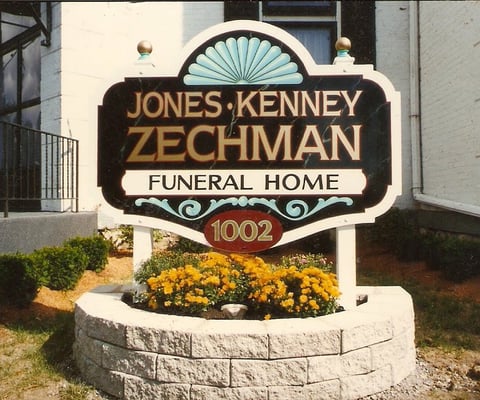 Zechman Funeral Home,1002 High St. Springfield, OH.  MDO plywood, vinyl and painted lettering, airbrushed accents.