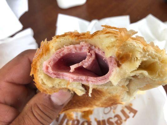 Inside my ham and cheese croissant