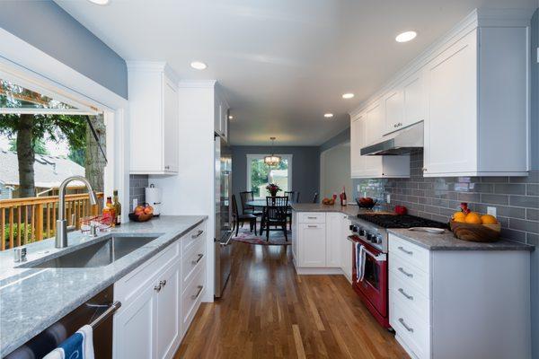 An amazing kitchen transformation in Ridgecrest with a flip out window onto the back deck.