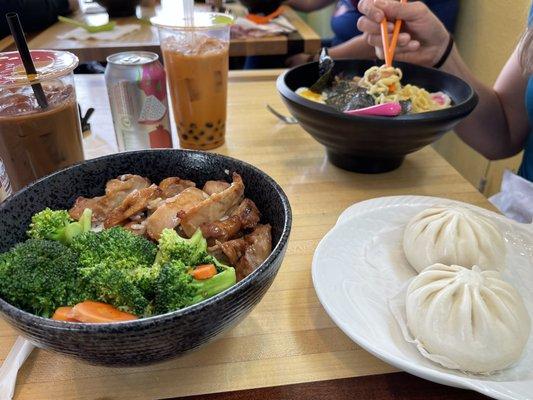 Teriyaki Teriyaki Chicken Bowl, 2 Kawaii BBQ Buns, Miso Ramen