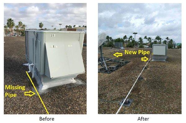 We replaced the rooftop package unit and added required drainage piping that wasn't previously installed.