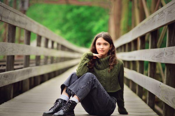 pretty girl on bridge