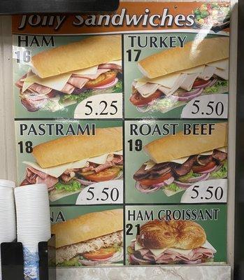 Sandwich menu