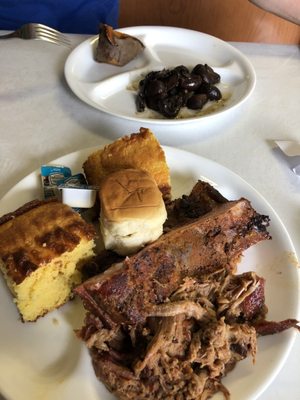 Ribs, pulled pork, cornbread - hubby got the vegan options of smoked mushrooms and sweet potatoe. He said was amazing!