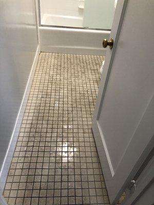 Before clean the tile floor.